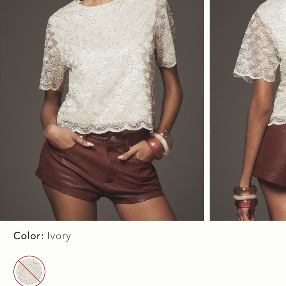 Blue Tassel Short- Sleeve sequin lace top